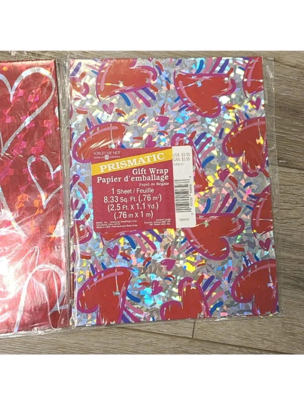 2 Vtg Foil Hearts Red Pink Silver Retro Love Gift Wrapping Paper Arts Crafts